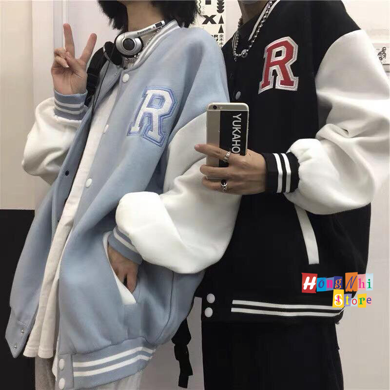 Khoác Bomber R Viền Cổ Unisex Dáng Rộng - MM