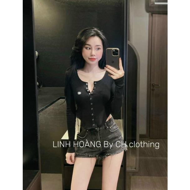 Áo tăm khuy croptop thêu ngực chữ x