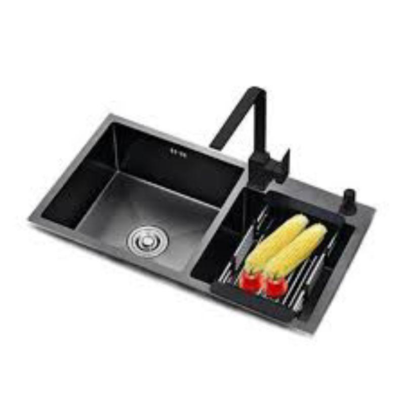 Chậu Rửa chén 2 hộc Lệch kích thước 82x45 INOX 304 sơn Nano Đen cao cấp C8245NL