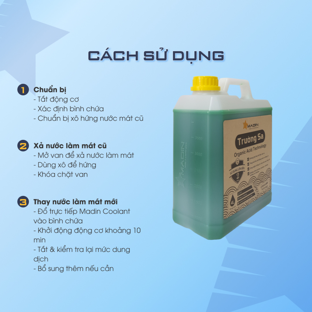 Nước làm mát ô tô, xe máy, Động Cơ Madin Coolant Trường Sa 4L