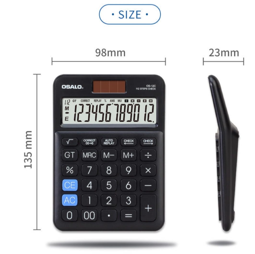 Máy tính bán hàng cầm tay OSALO OS-12C chính hãng, chất lượng cao,Màn hình CLD Nhật rộng, sắc nét, 12 chữ số, thiết kế sang trọng, mạnh mẻ.