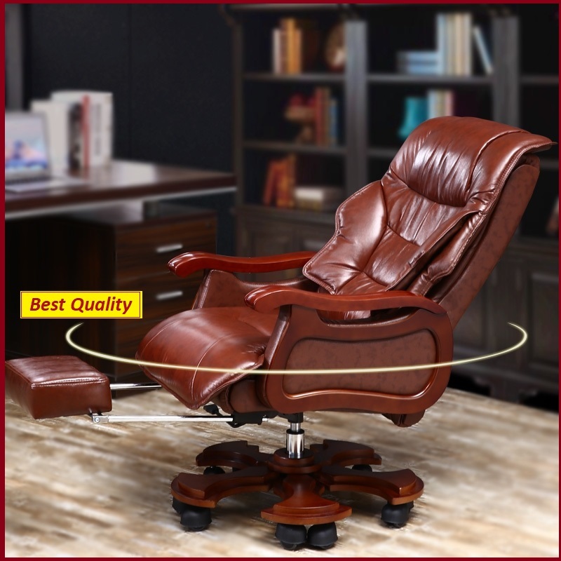 Ghế Da Văn Phòng Cao Cấp. Ghế Chủ Tịch - Ghế Boss Massage Lưng 7 Điểm - Có Gác Chân. Tay Ốp Gỗ Sang Trọng, Hiện Đại