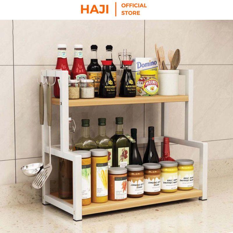 Kệ gia vị nhà bếp HAJI khung sắt sơn tĩnh điện chống gỉ, chịu lực tốt, kệ bếp 2 tầng giúp phòng bếp luôn gọn gàng C04