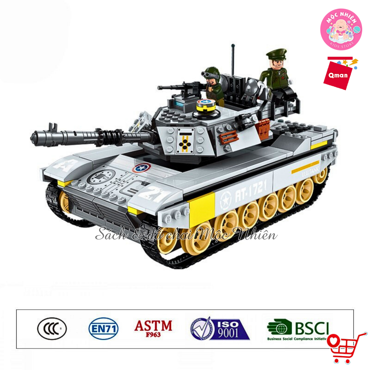Đồ chơi lắp ráp, xếp hình Qman 1721 - Xe tăng chiến đấu (482 mảnh ghép) - Dành cho bé trai từ 6 tuổi