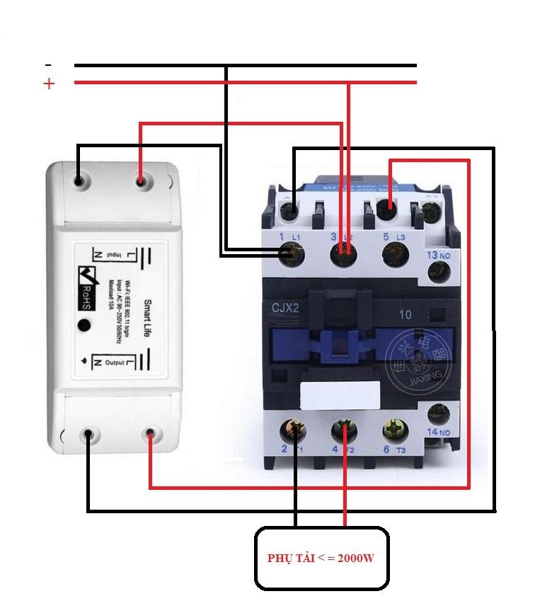 Bộ công tắc điều khiển từ xa hẹn giờ bật tắt bằng điện thoại kết nối wifi 3G 4G Smart Life và Khởi động từ CJX2 32A