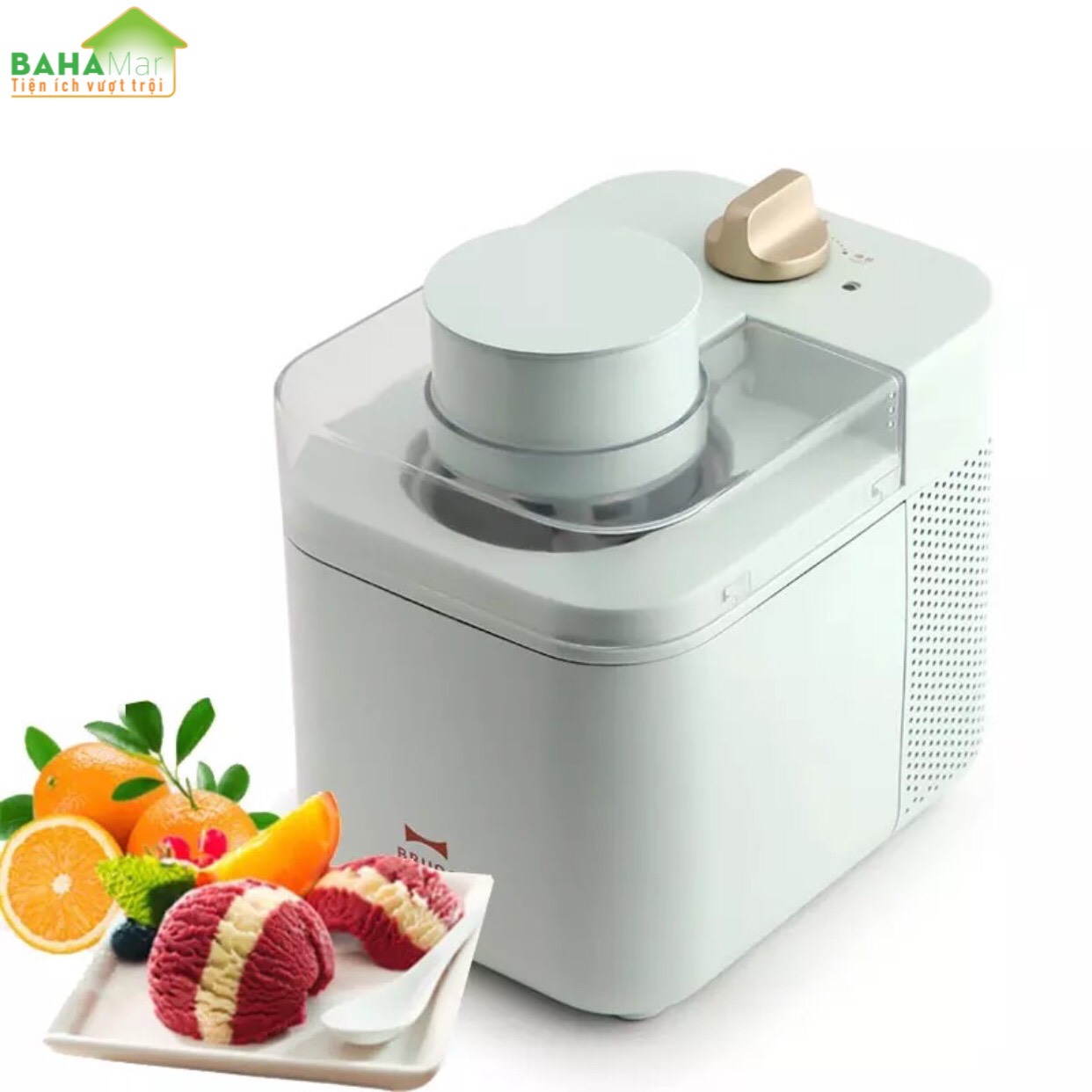 MÁY LÀM KEM THÔNG MINH TỰ ĐỘNG, LÀM ĐÁ, SỮA CHUA HOA QUẢ, MÓN TRÁNG MIỆNG BRUNO "BAHAMAR" Một nút ấn