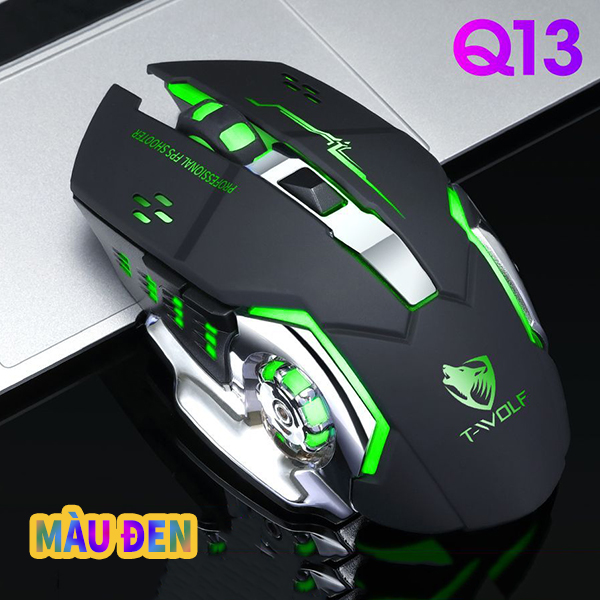 CHUỘT KHÔNG DÂY T- WOLF Q13 CHUỘT Q13 GAMING, SẠC LẠI ĐƯỢC CÓ ĐÈN LED, DPI 1200 - 2400, KHÔNG ỒN,CỰC NHẢY DÙNG ÊM GIÁ CẢ HỌC SINH,, SINH VIÊN , GIIAO HÀNG NHANH TRONG 1-2H