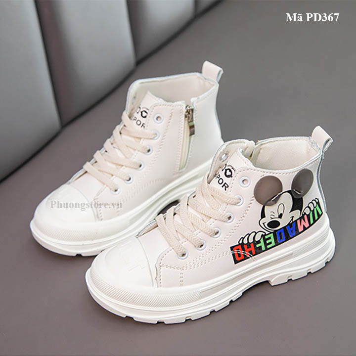 Giày boot thể thao cho bé gái Mickey màu trắng phong cách PD367