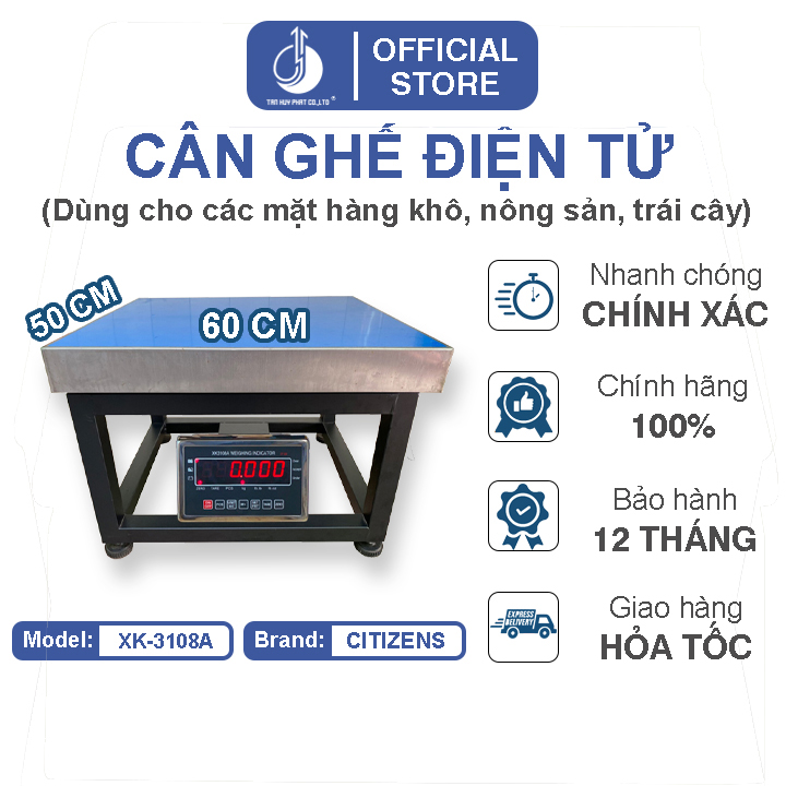 Cân Ghế Điện Tử XK3108A - Mặt Bàn Cân 500x600MM - Đầu Chống Nước