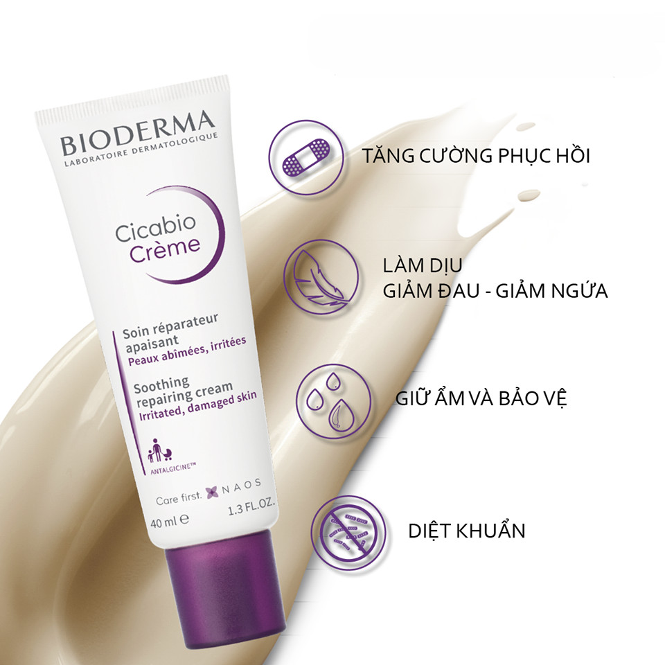 Kem dưỡng ẩm và phục hồi da Bioderma Cicabio Crème 40ml (Nhập khẩu)