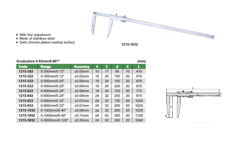 Thước cặp cơ đo ngoài, Model 1215-392 - INSIZE