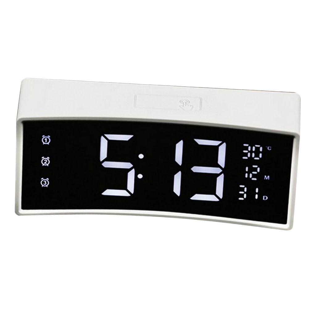 Multifunctional Arc-shaped LED Screen Electronic Digital Alarm Clock White