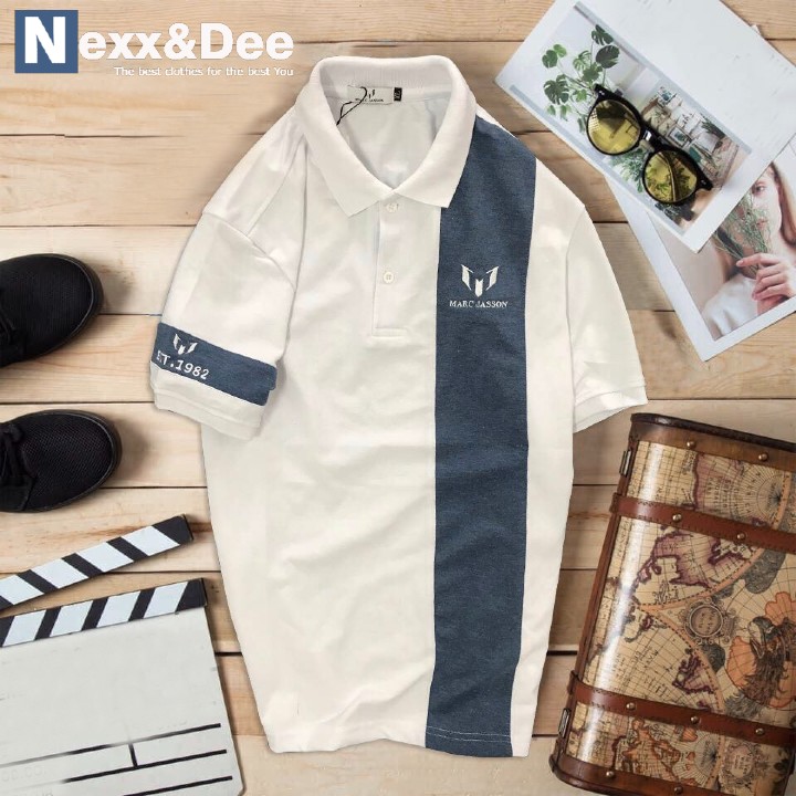 Áo thun polo nam sọc ngang có cổ bẻ vải cá sấu cao cấp trung niên ND09