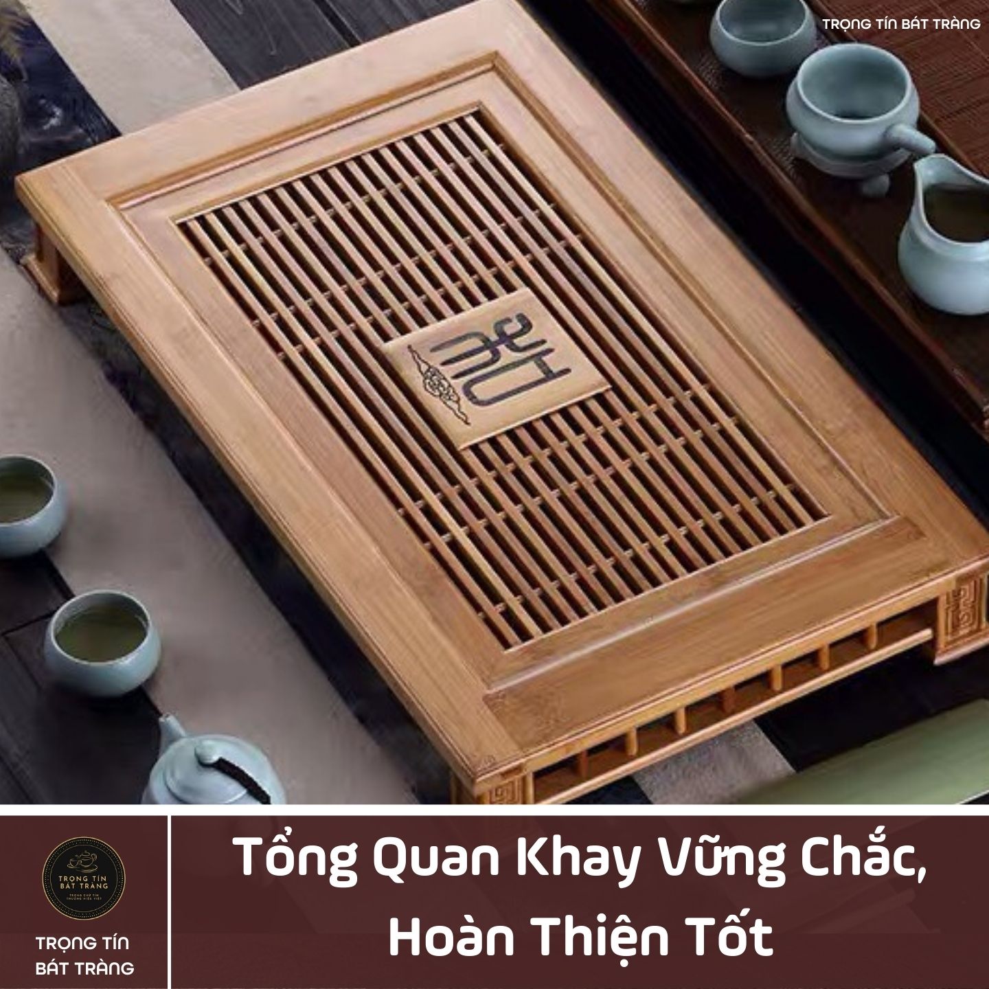 KT 34 Khay Trà Tre Cao Cấp Chữ Nhật Kích Thước 58*35*8