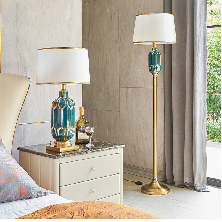 Đèn Cây Đứng Phòng Khách - Đèn Đứng Thân Gốm Sứ Cao Cấp mang Thiết Kế Thanh Lịch Sang Trọng, tặng Kèm Bóng LED ML2045