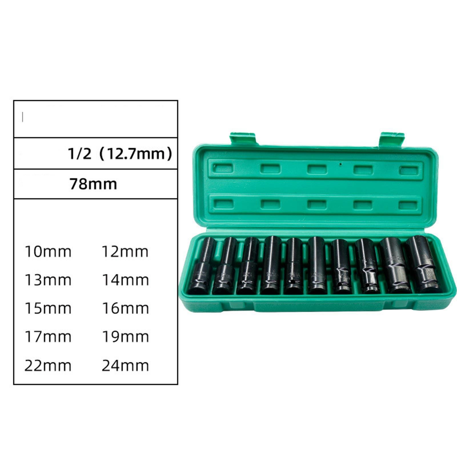 10 Pieces Socket Set 1/2inch ,with A Storage Cage, Repairing Impact Removal Tools 10-24mm ,Fit for Pneumatic Wrench, Ratchet Wrench