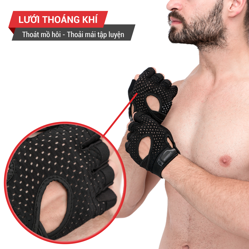 Hình ảnh Bao tay tập gym, găng tay hở ngón tập xà đơn nam nữ GoodFit đệm silicone chống trượt, mỏng nhẹ thoáng khí GF203G