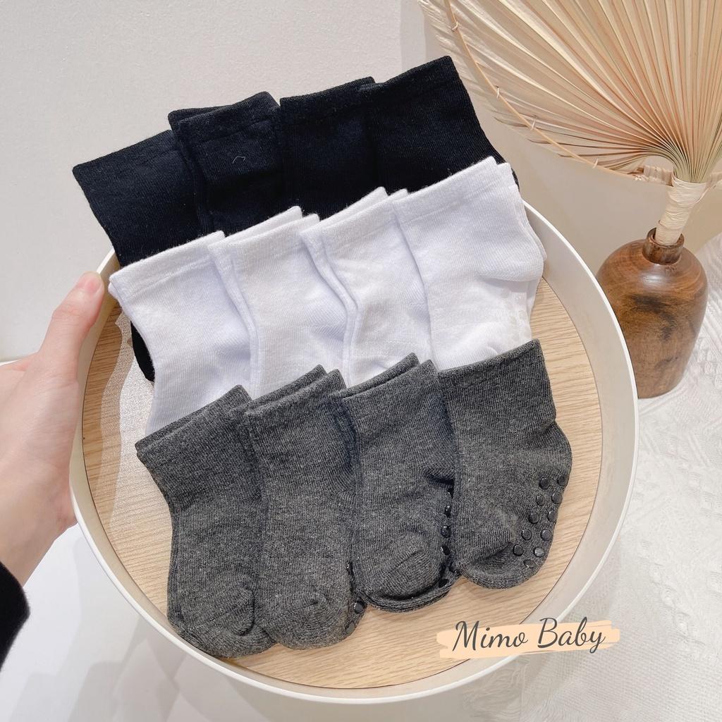 Set 12 đôi tất vớ chống trơn trượt cổ lỡ tone màu basic cho bé Mimo baby T19