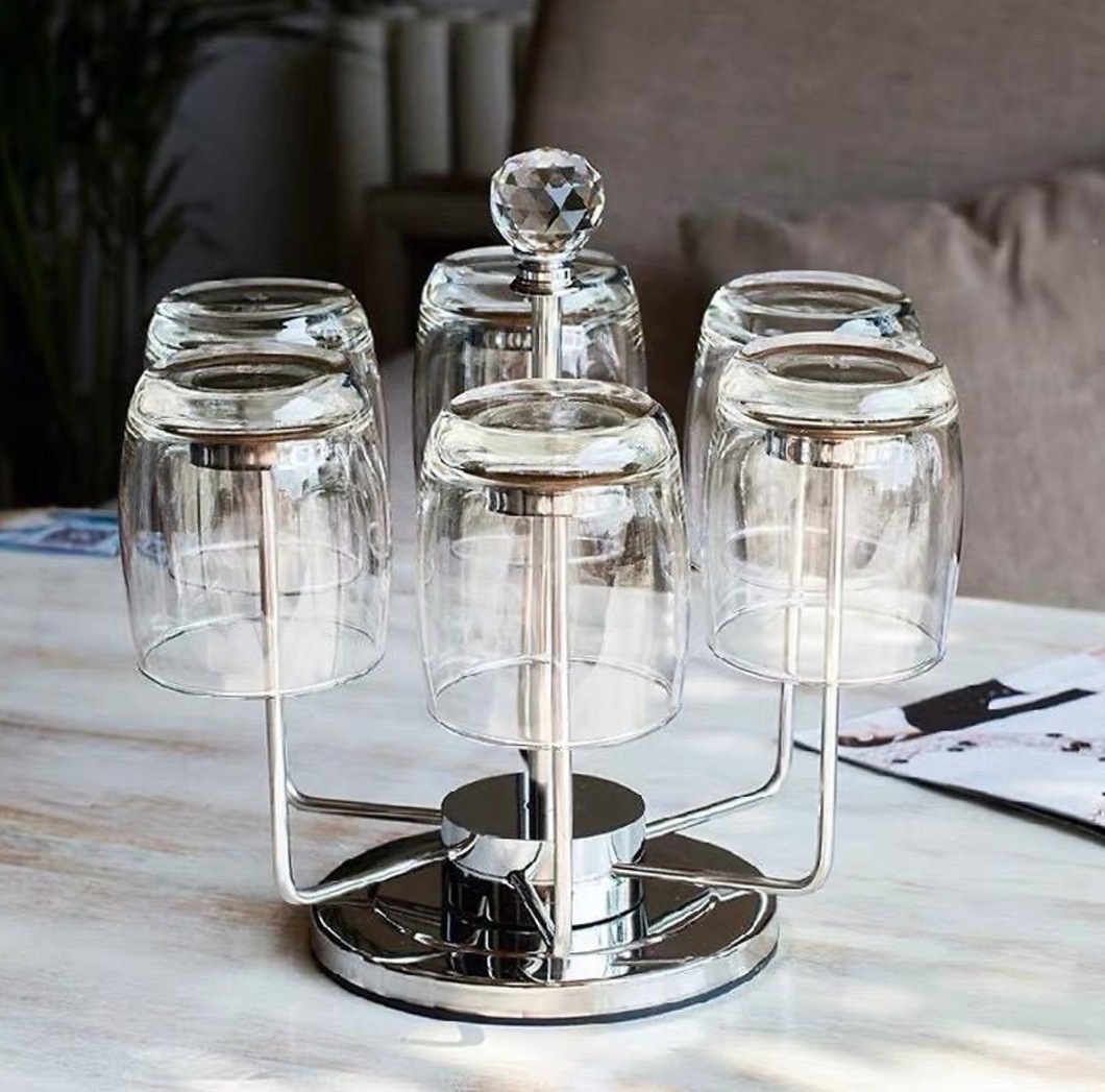 Giá úp các loại cốc inox bạc tay cầm kim cương xoay 360 độ