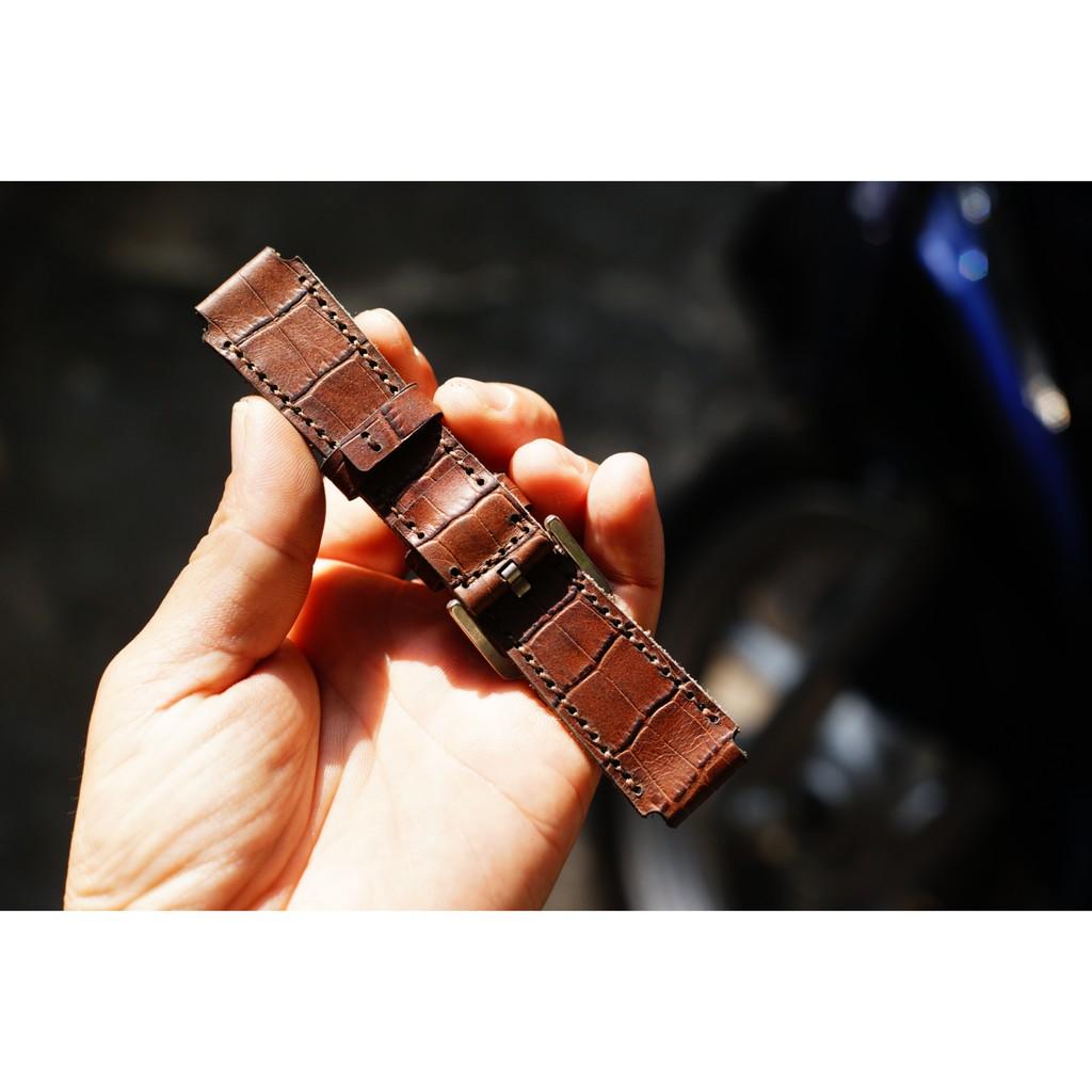 DÂY DA BÒ VÂN CÁ SẤU NÂU CHO CASIO AE 1200 / SEIKO 5/ ORIENT SK - CHÍNH HÃNG RAM LEATHER