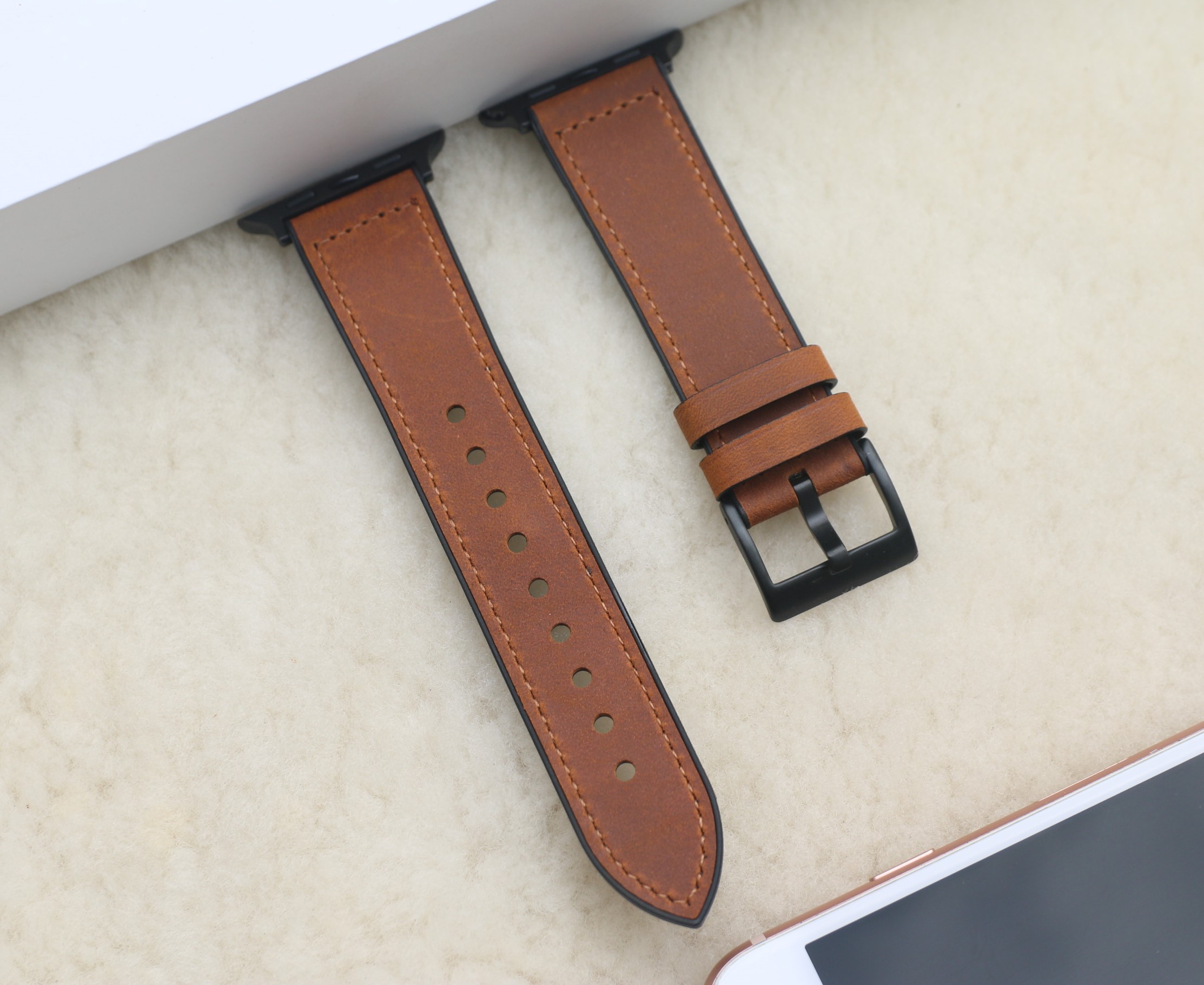 Dây da sáp dầu Vintage thay thế cho Apple watch hộp gỗ cao cấp- Hàng nhập khẩu