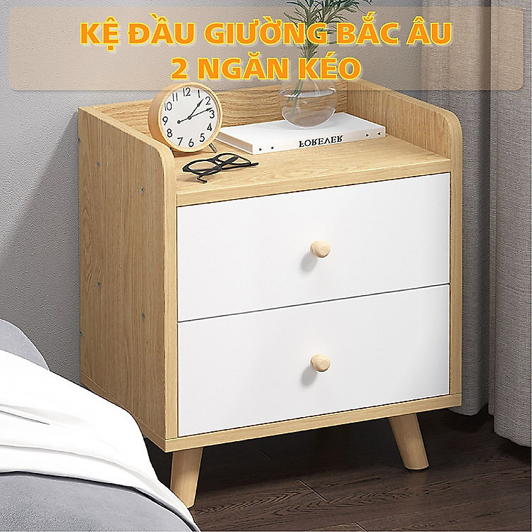 Tab Đầu Giường 2 Ngăn Kéo Phong Cách Bắc Âu Cao Cấp Trang Trí Phòng Ngủ Tủ Đầu Giường Gỗ MDF