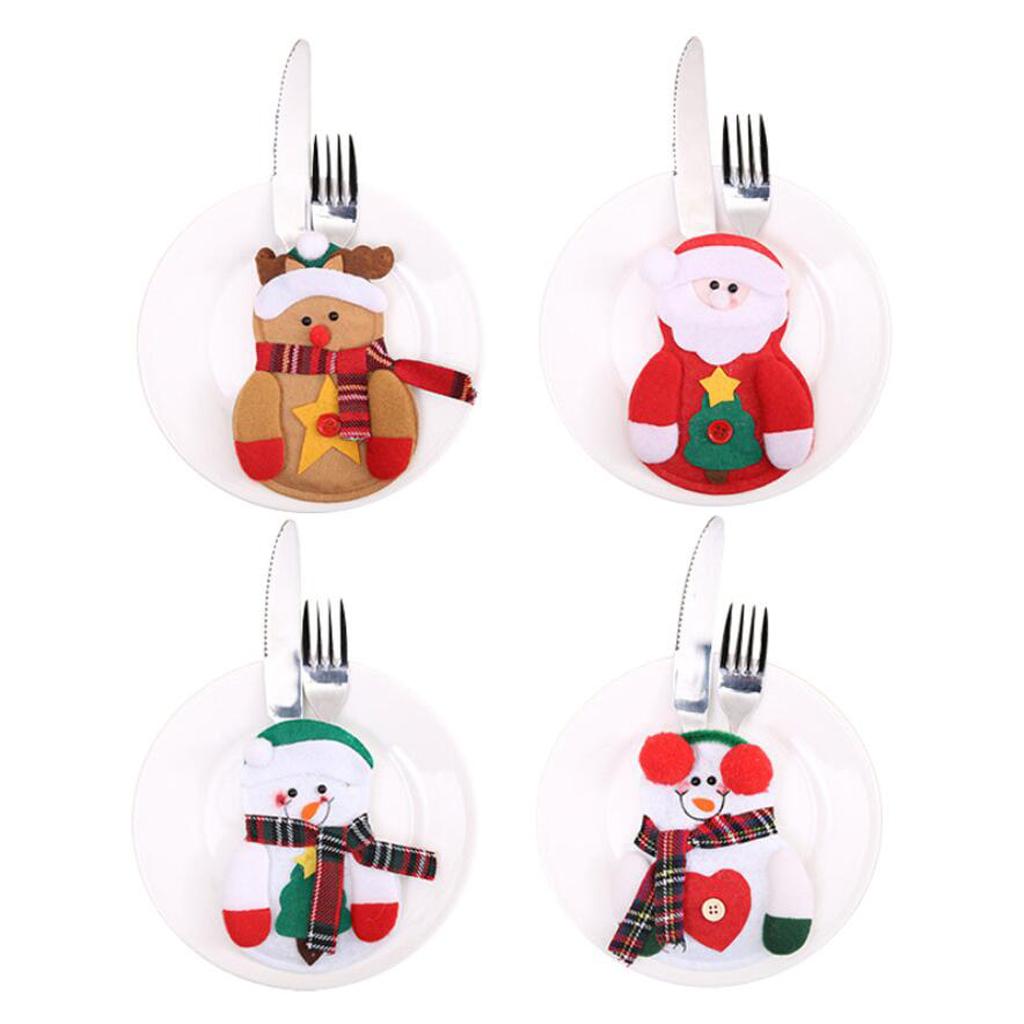 4pcs Christmas Tableware Cutlery Bag Silverware Holder Table Decor Santa