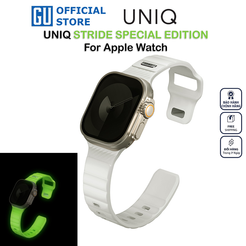 Dây Đeo Dạ Quang UNIQ STRIDE SE Fkm Rubber Cho Apple Watch Phát Sáng Trong Đêm Chất Liệu Cao Cấp Hàng Chính Hãng