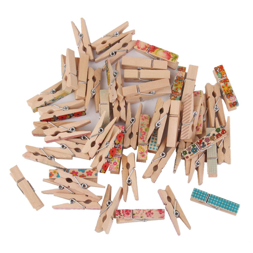 100x 35mm Assorted Painted Wooden Mini Craft Peg Clothespin for Card Making
