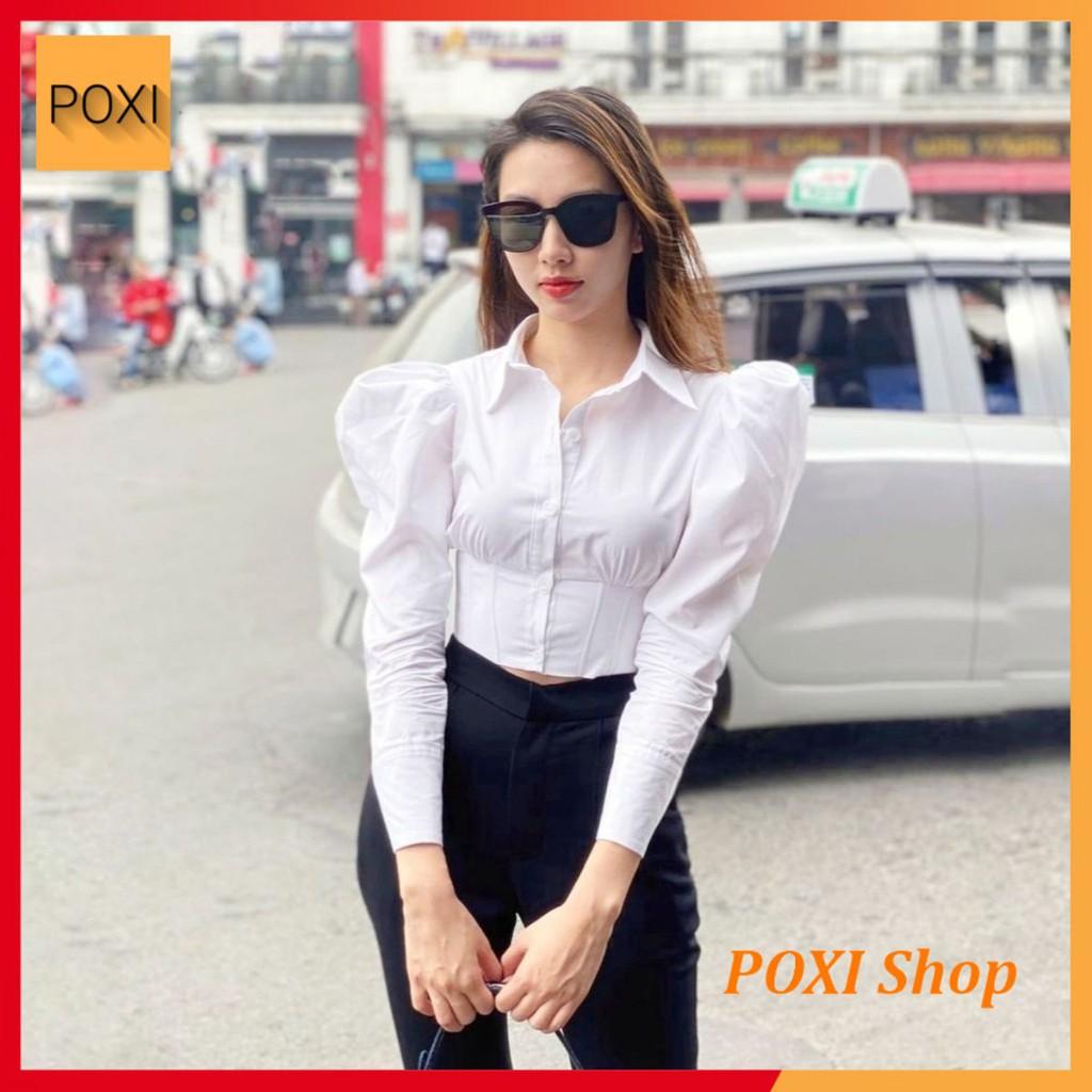 Áo Sơ Mi Croptop Vai Phồng tay Dài CLASSIC (TRẮNG)