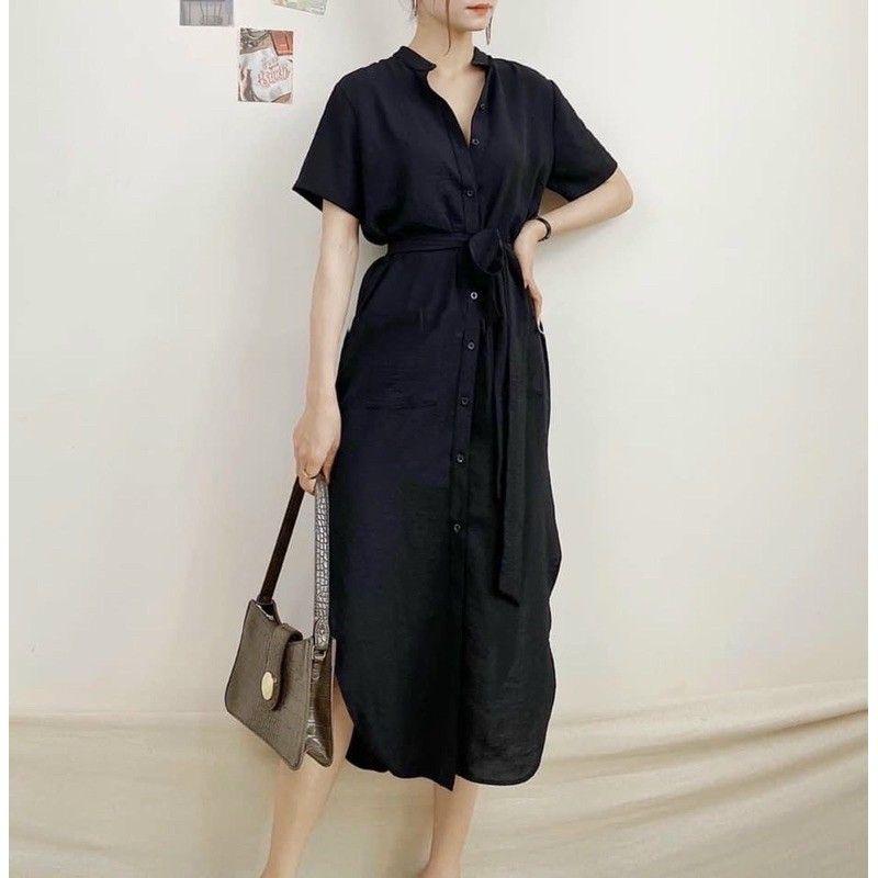 Đầm bầu sơ mi công sở tà bầu cột eo, Váy đầm form gọn cho mẹ mặc trước và sau sinh