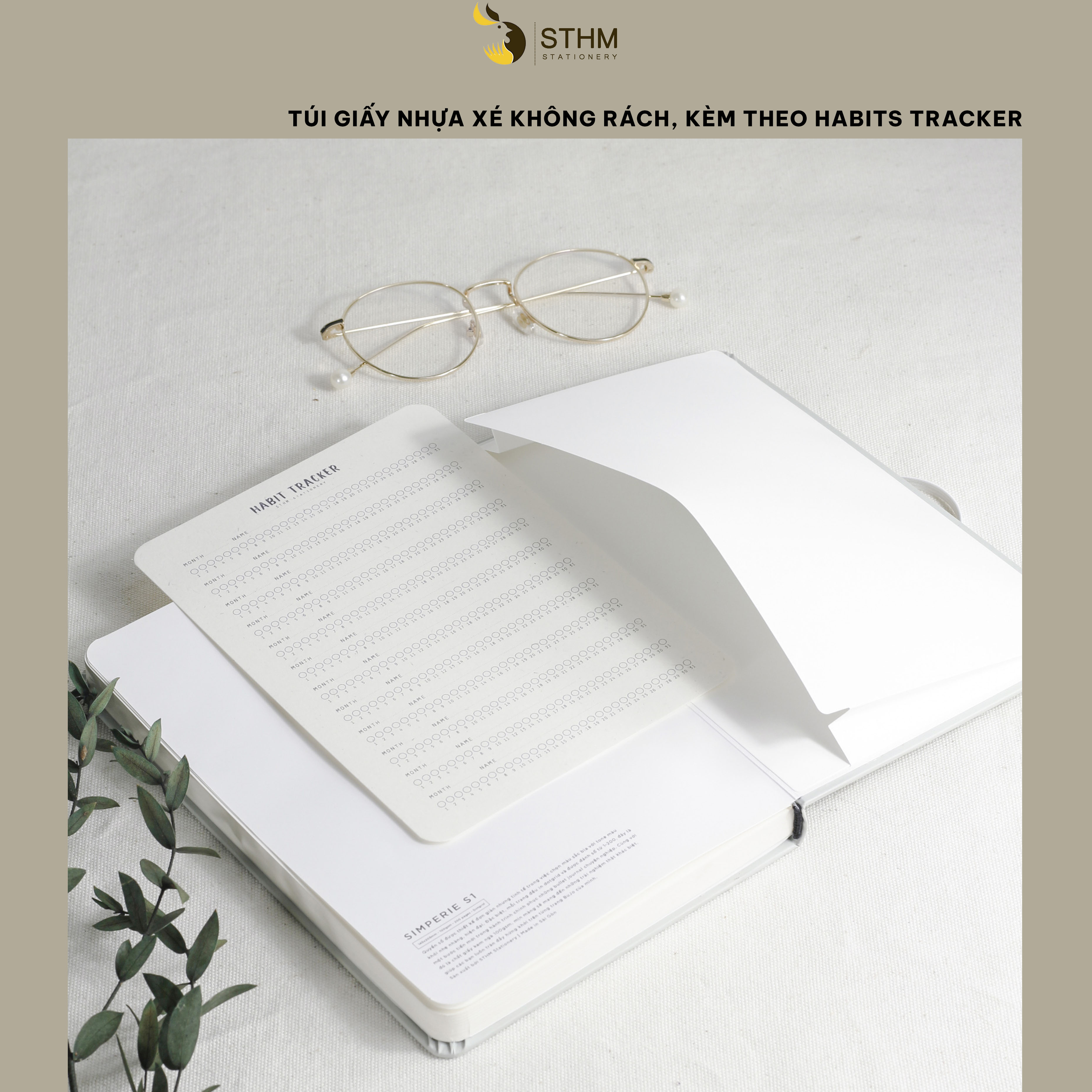 [STHM stationery] - SIMPERIE S1 - Moon - Sổ tay bìa cứng da PU - 200 trang có đánh số
