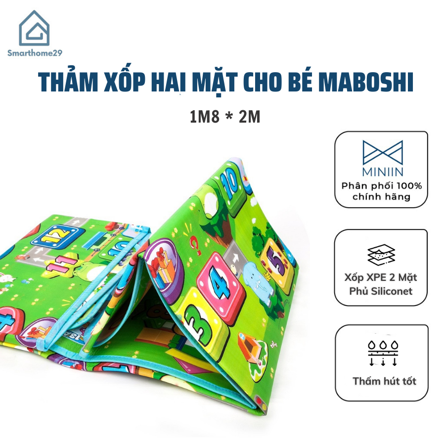 Thảm xốp Maboshi MINIIN cao cấp, Thảm 2 mặt cho bé vừa học vừa chơi - Giao mẫu ngẫu nhiên
