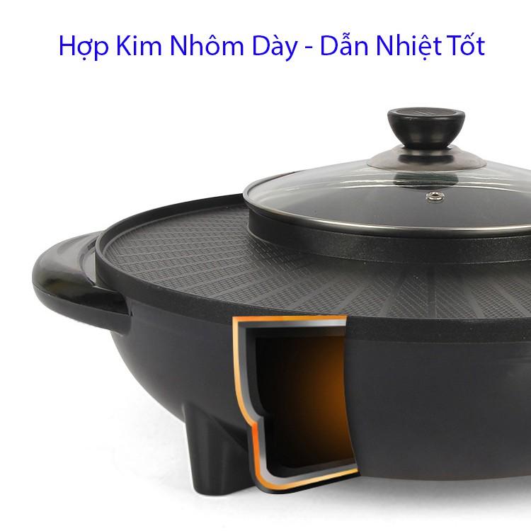 Nồi Lẩu Điện, Bếp Lẩu Kèm Nướng 2 in 1 Đa Năng 34cm, Công Suất 1800W Cho Gia Đình Thông Minh