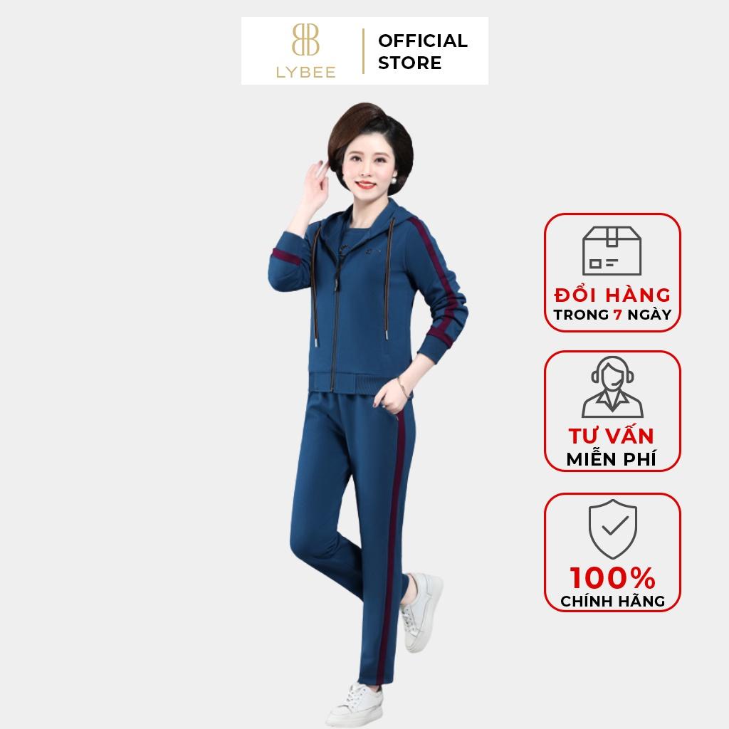 Đồ bộ thể thao nữ trung niên thiết kế LYBEE có khóa kéo chất liệu Umi co giãn 4 chiều kích thước 45~75kg TB197