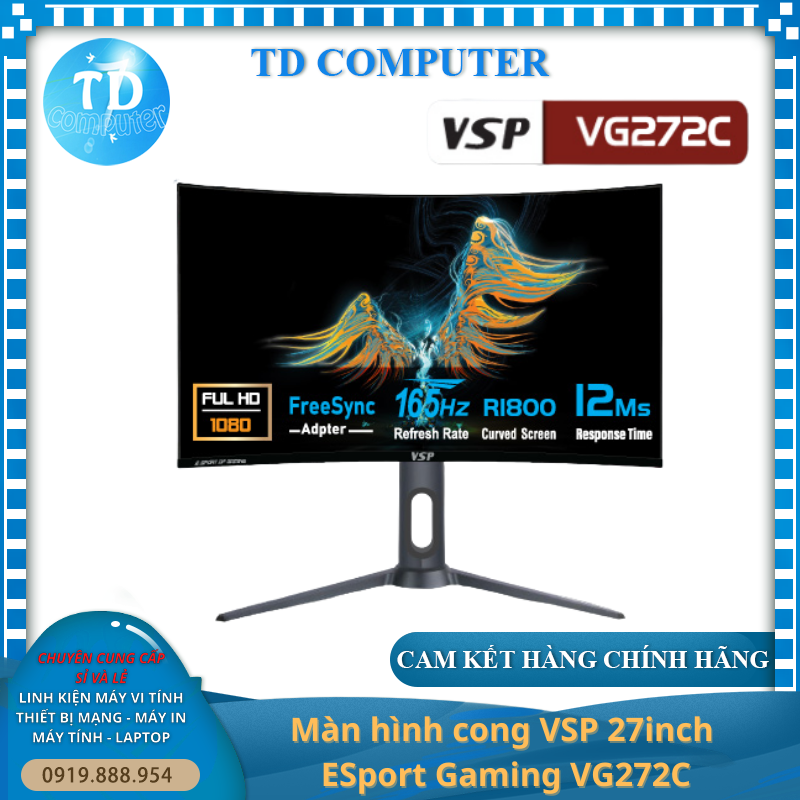 Màn hình Cong Gaming 27inch VSP VG272C (FHD, VA, 165Hz, 12Ms, 300nits, HDMI+DP) - Hàng chính hãng TECH VISION phân phối