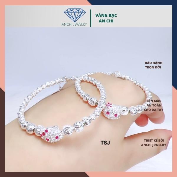 Lắc tay bạc cho bé gái bi bạc nguyên chất hellokity dễ thương,Anchi jewelry