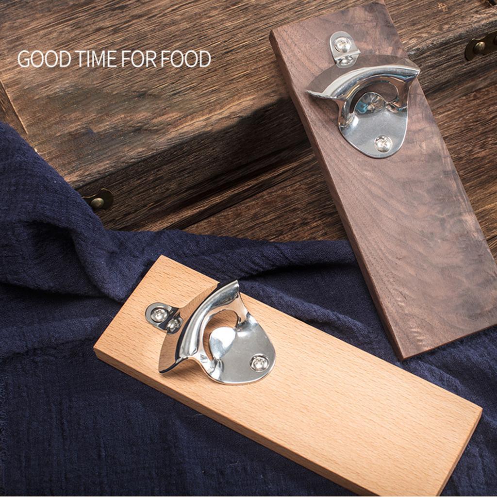 Wall Mounted Mounted Bottle Opener Beer Soda Bar Home Kitchen Beech