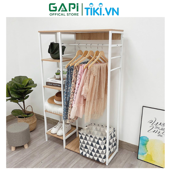 Kệ treo quần áo L Hanger phong cách Hàn Quốc, kệ treo quần áo khung sắt chắc chắn, mặt gỗ MDF phủ melamine chống ẩm, chịu lực tốt thương hiệu GAPI - GM08