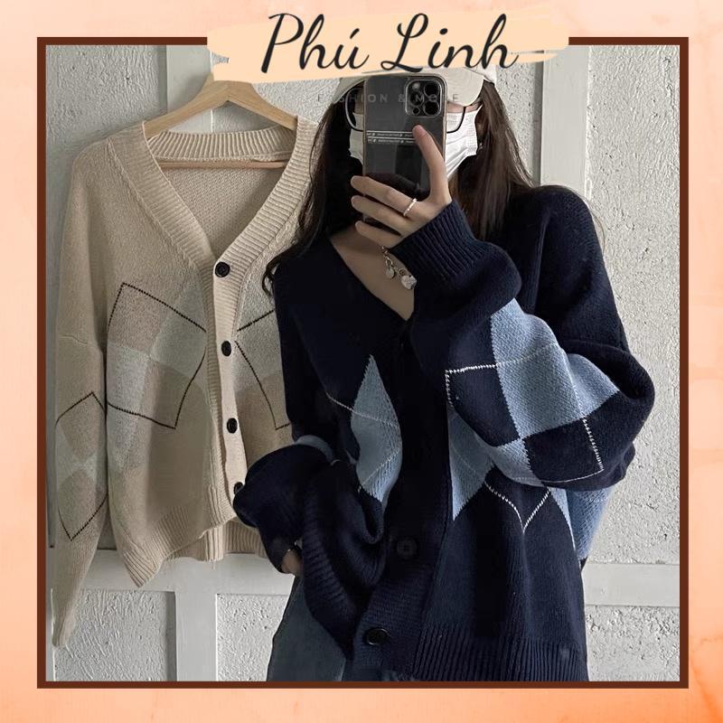 MS734 Áo khoác cardigan len hình trám cổ tim Hàn Quốc