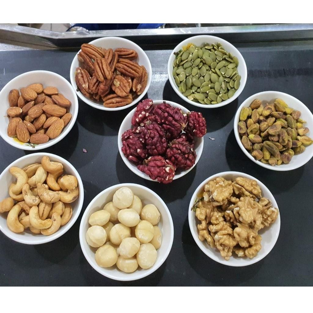 Hình ảnh Hạt mix 8 loại hạt dinh dưỡng (Hạt macca, óc chó vàng, óc chó đỏ, hồ đào, hạnh nhân, hạt dẻ cười, hạt điều, bí xanh)