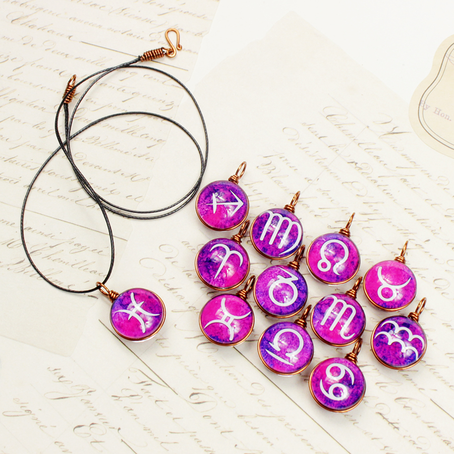 Dây chuyền 2 mặt hình 12 cung hoàng đạo Zodiac màu sắc tươi sáng 14MM-003