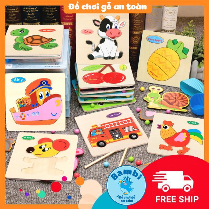 Ghép hình gỗ 3D Montessori cho bé - Tranh ghép hình gỗ puzzle - Bộ ghép hình