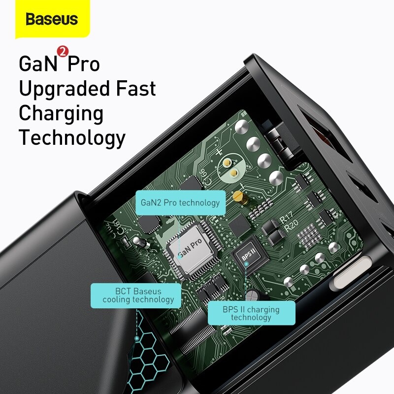 Bộ sạc nhanh đa năng thế hệ mới Baseus GaN Travel Quick Charger 65W cho Smartphone/ Tablet/ iPad/ Macbook/ Laptop, Kèm cáp sạc C to C 100W) - Hàng Chính Hãng