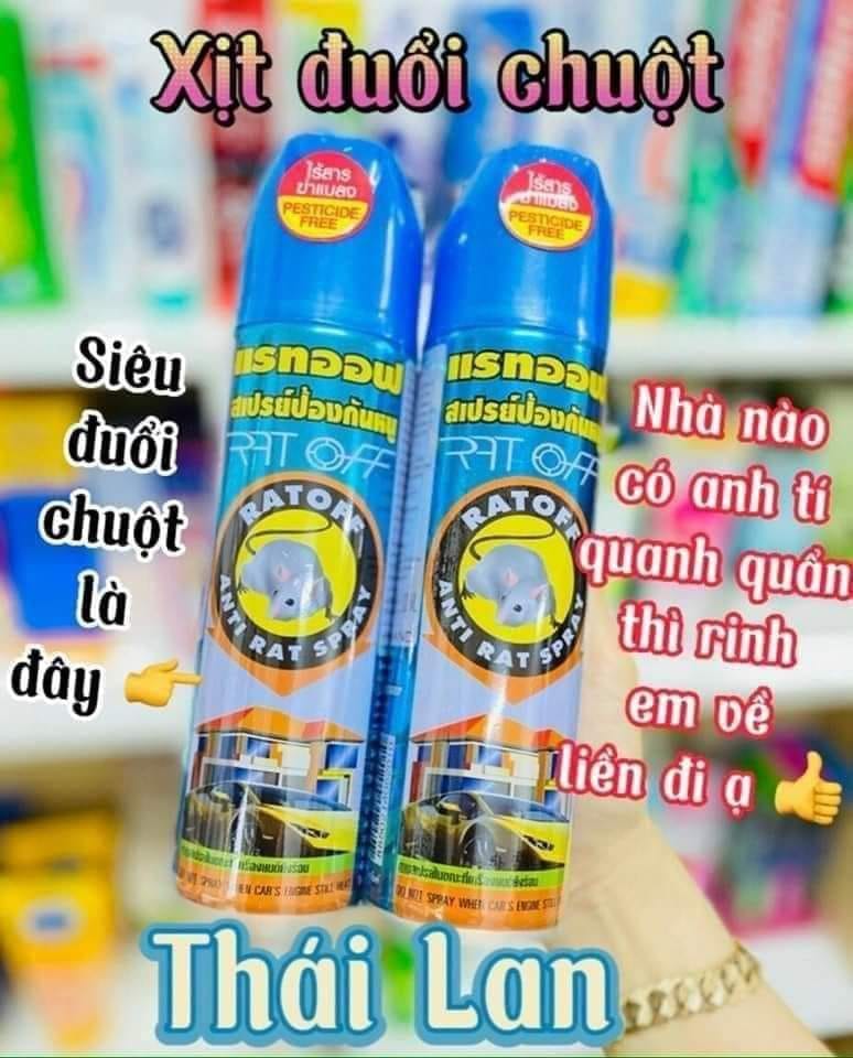 Chai xịt đuổi chuột Rat Off - Anti rat spray Thái Lan, Loại mới 300ml, Xịt đuổi chuột an toàn và hiệu quả, Hàng Chính Hãng