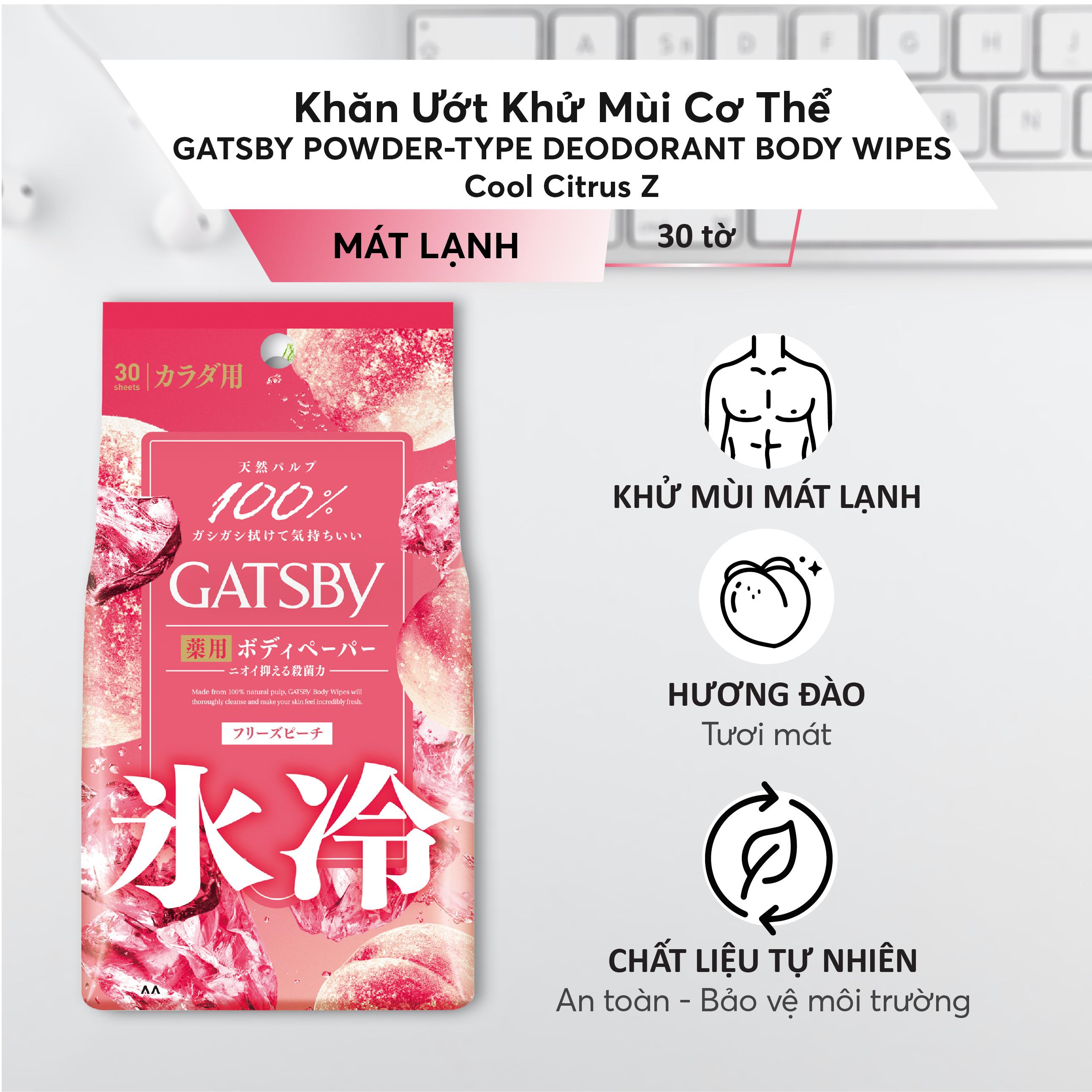 Khăn Ướt Gatsby Khử Mùi &amp; Làm Sạch Cơ Thể Freeze Peach 30 Tờ