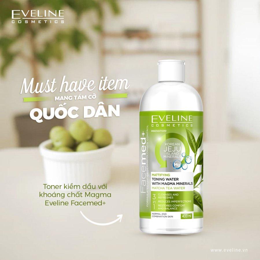 Nước hoa hồng kiềm dầu với khoáng chất Magma và trà xanh EVELINE Facemed 400ml