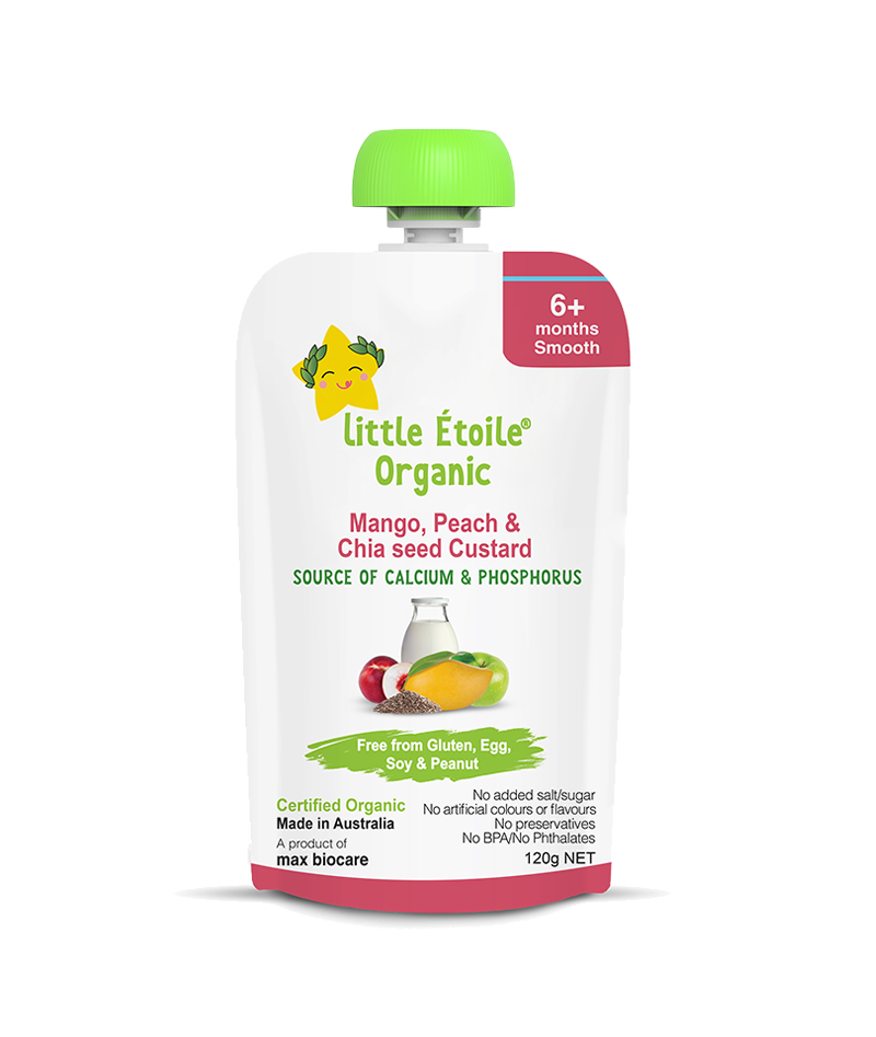 Thực phẩm ăn dặm hữu cơ Little Étoile Organic váng sữa, xoài, đào, hạt chia