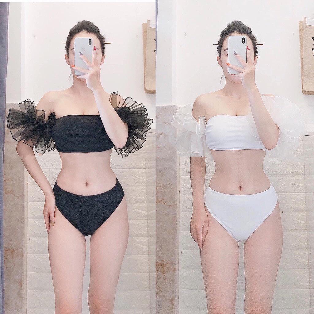 Bikini # Đồ Bơi Đi Biển Hai Mảnh Set Ba Món Cúp Ngực Tay Ren Quần Cạp Thấp BM-073