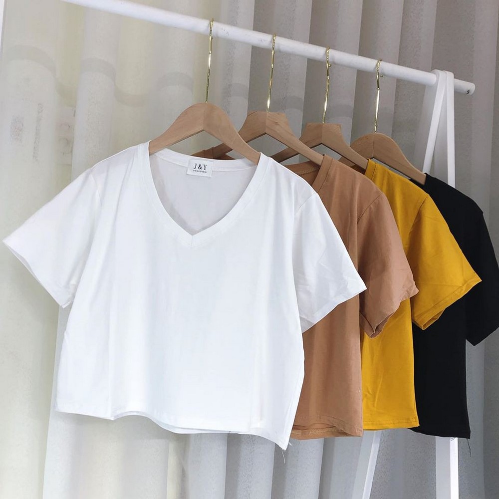 Áo Croptop Form Rộng Tay Ngắn Cổ Tim Cá Tính